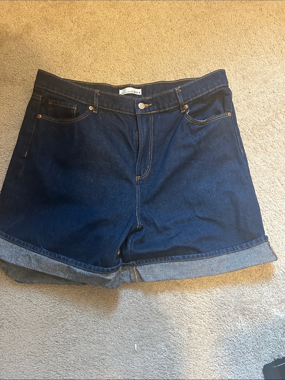 LOFT Dark Blue Denim High Waist Roll Cuff Jean Shorts